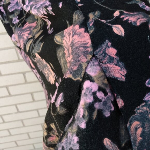 Vintage 60s Dress 40" Bust Black Pink Mauve Floral Drawstring Neckline - Picture 9 of 14